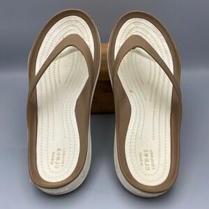 Crocs Women's Size 8 Kadee‎ II Flip Flops Brown White Comfort Thong Sandals